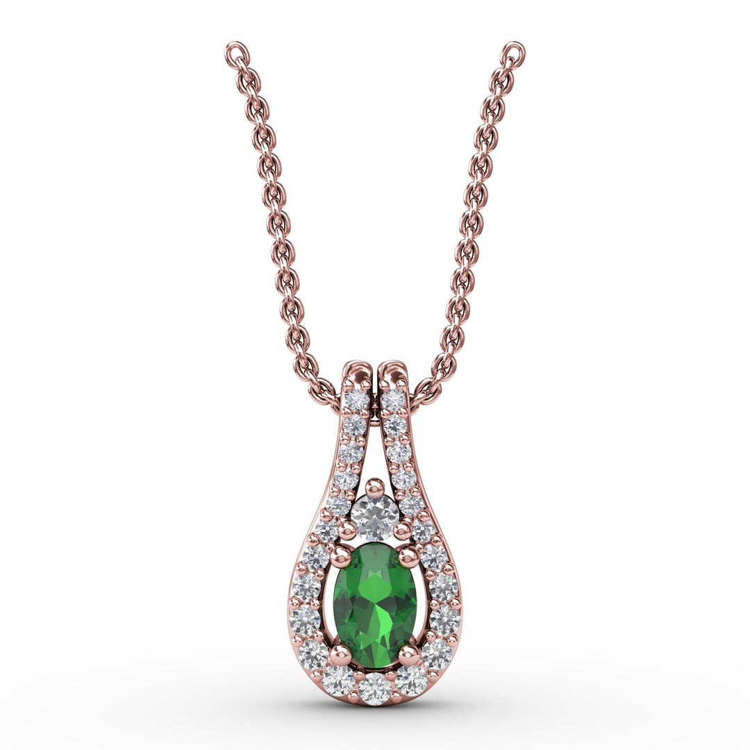 Halo Teardrop Emerald and Diamond Pendant