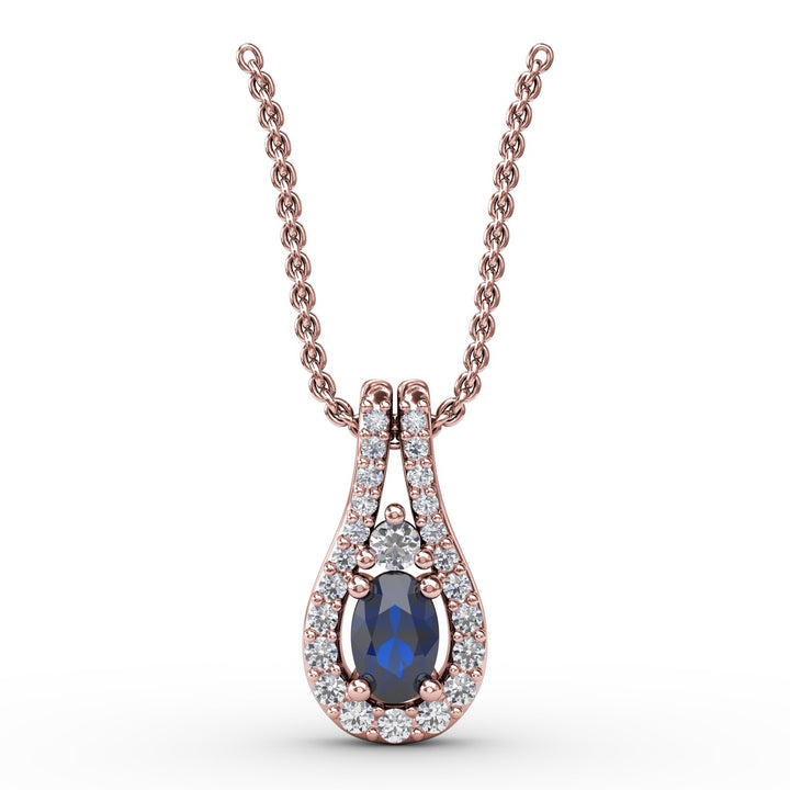 Halo Teardrop Sapphire and Diamond Pendant