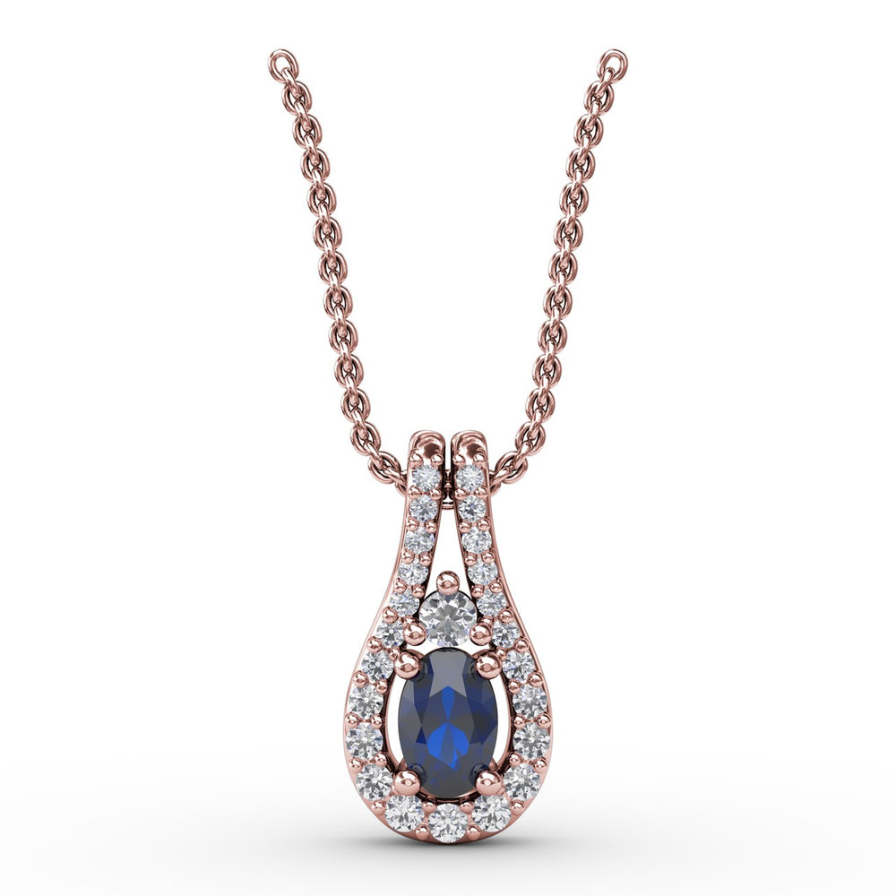 Halo Teardrop Sapphire and Diamond Pendant