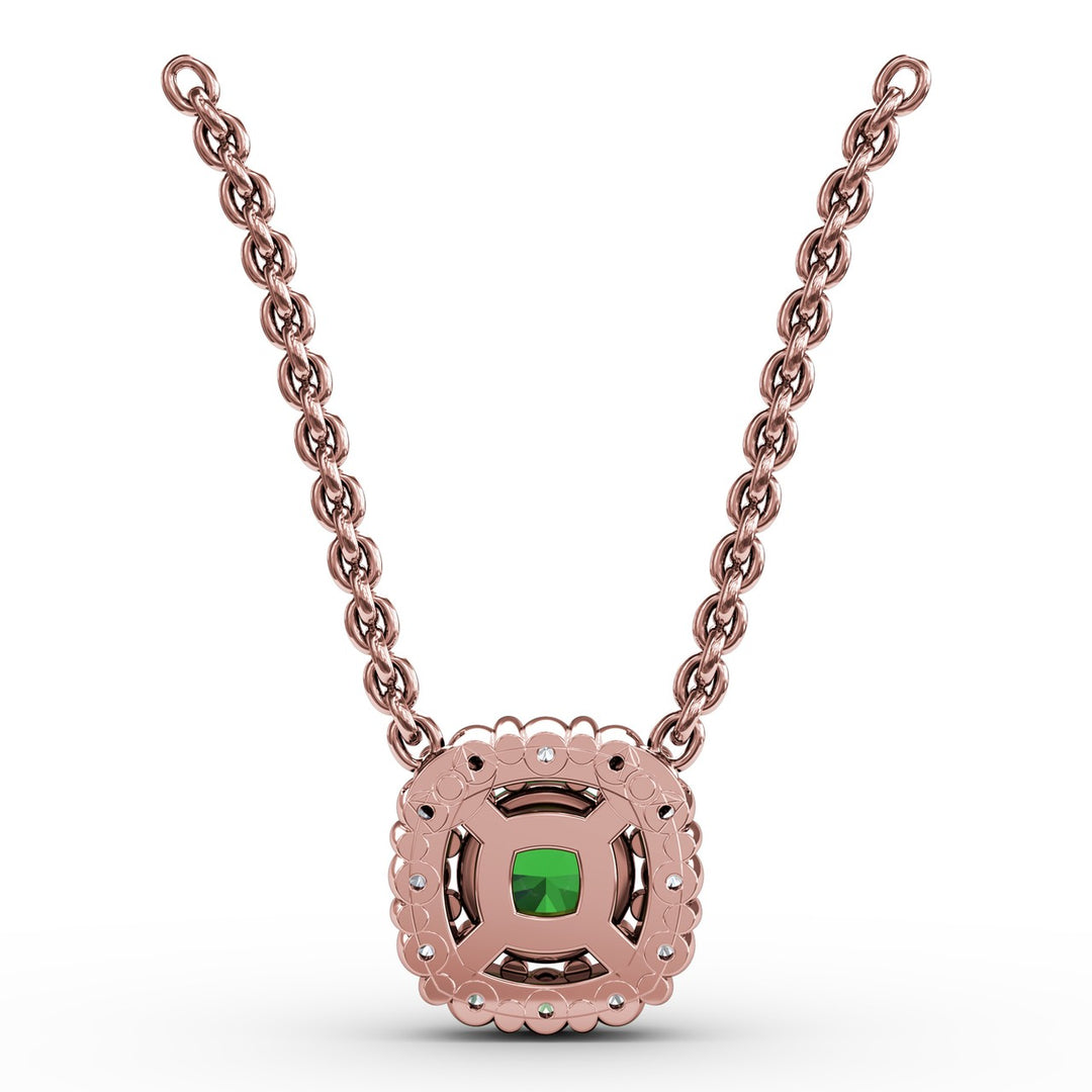 Classic Round Emerald and Diamond Pendant