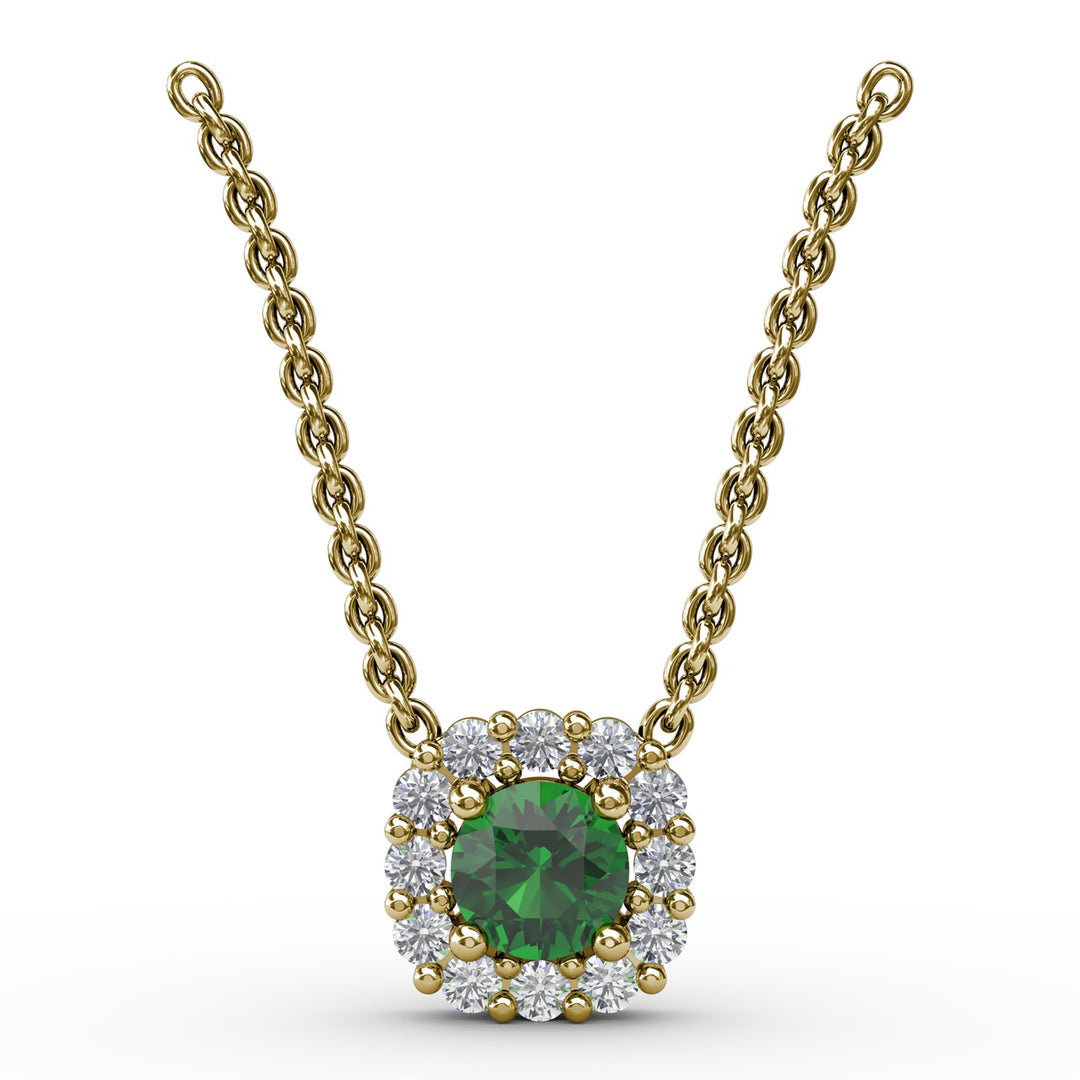 Classic Round Emerald and Diamond Pendant