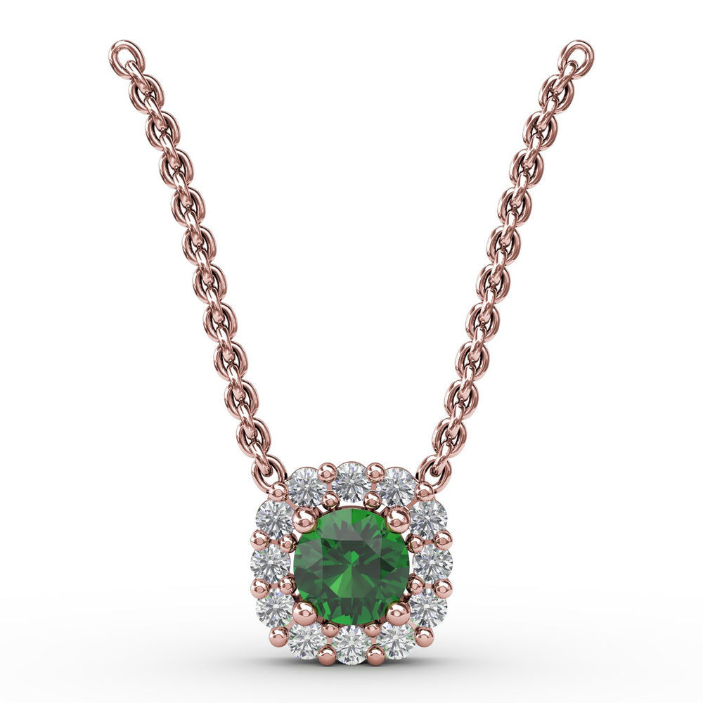 Classic Round Emerald and Diamond Pendant