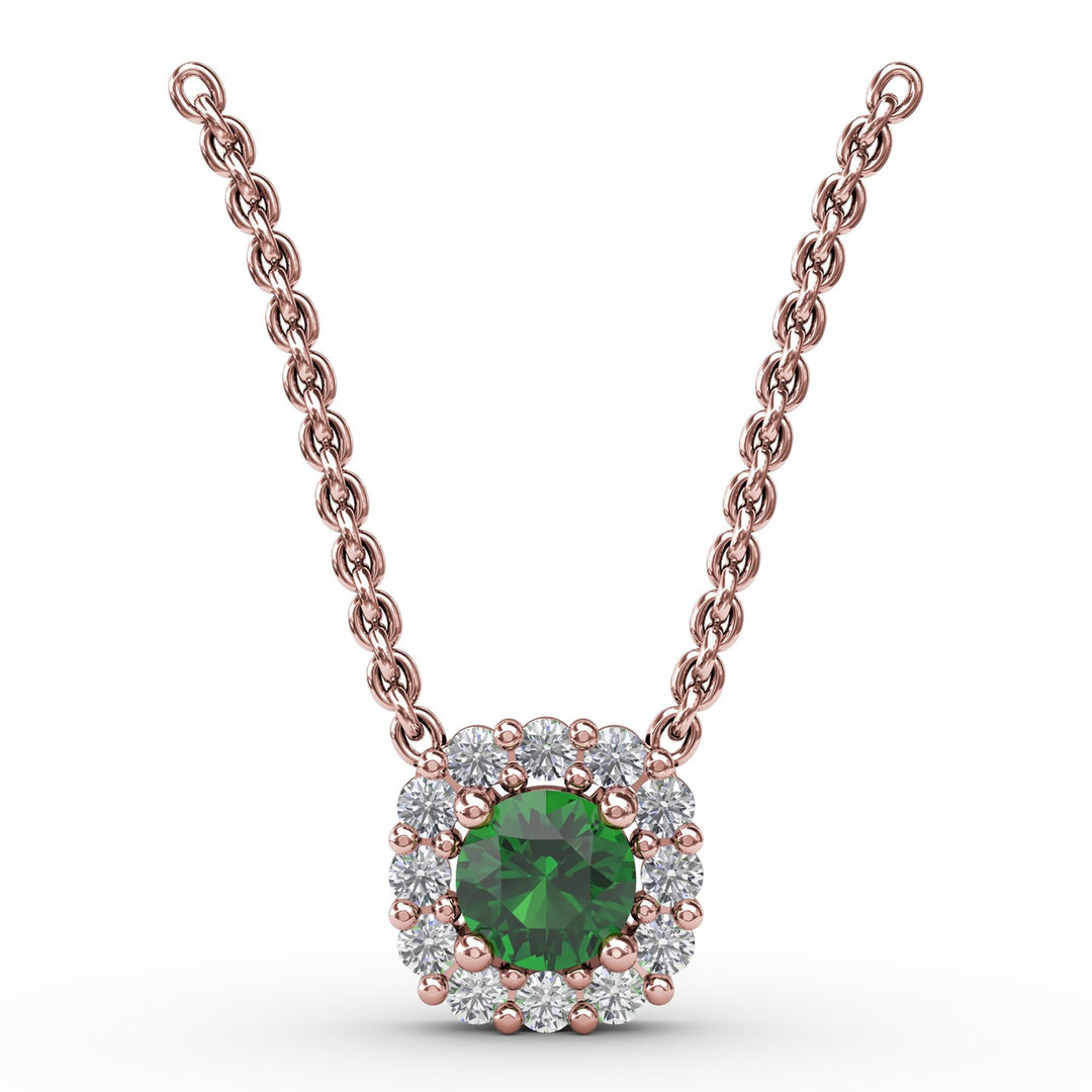 Classic Round Emerald and Diamond Pendant