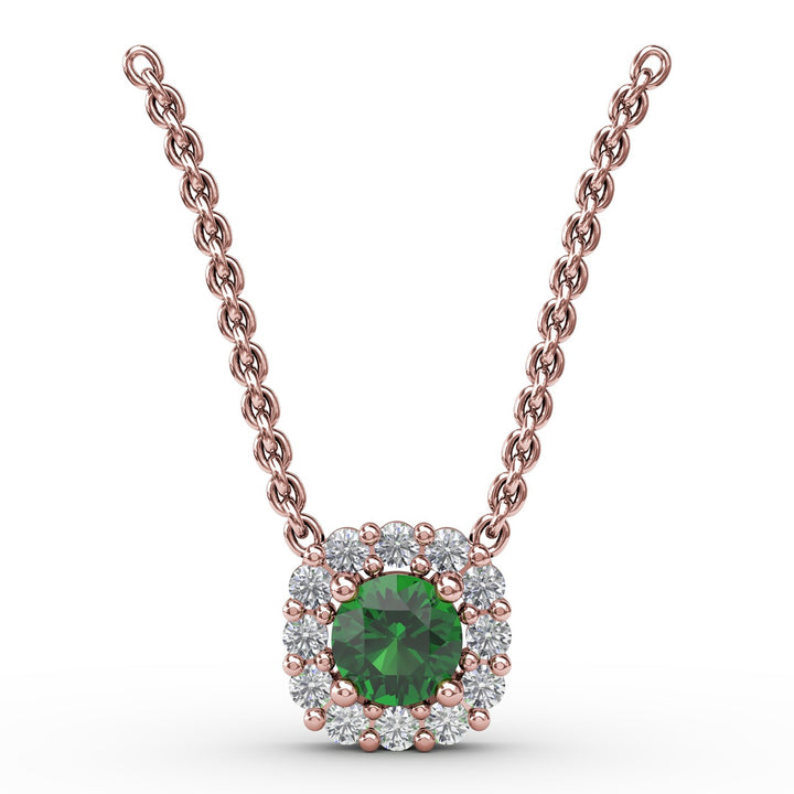 Classic Round Emerald and Diamond Pendant