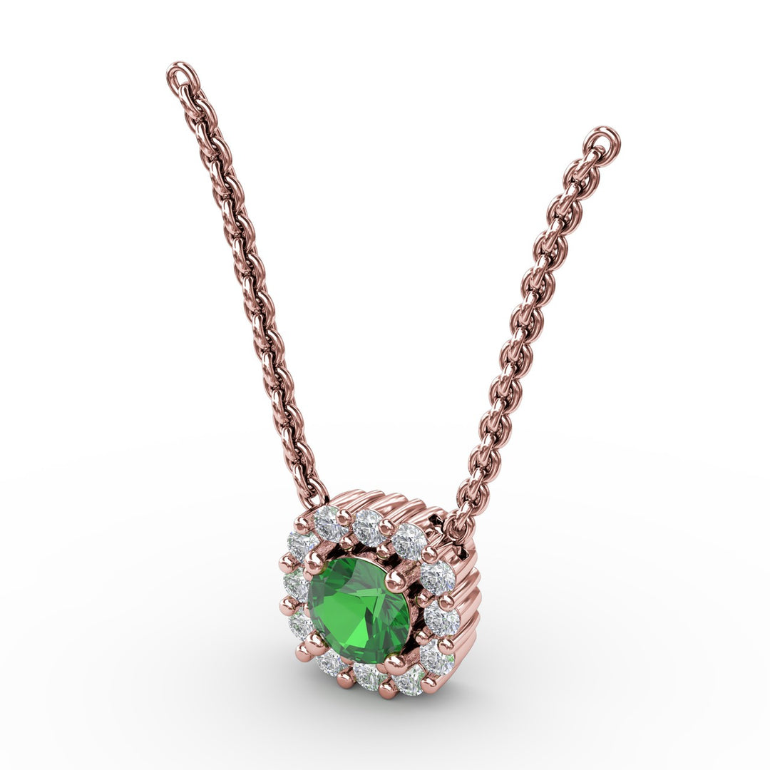 Classic Round Emerald and Diamond Pendant