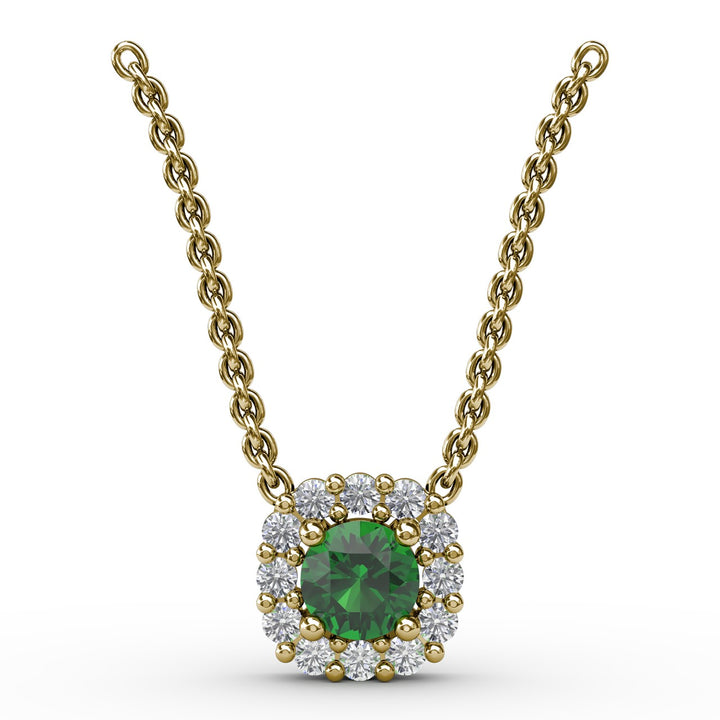 Classic Round Emerald and Diamond Pendant