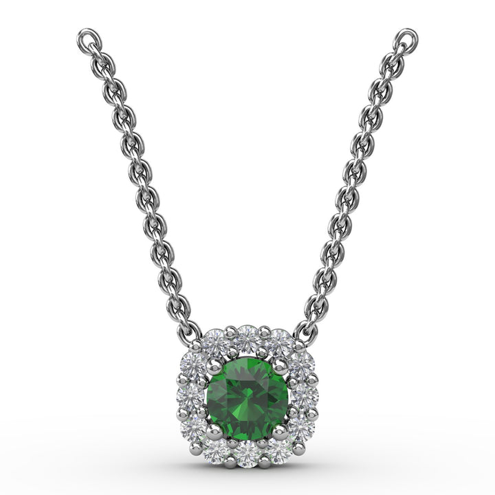 Classic Round Emerald and Diamond Pendant