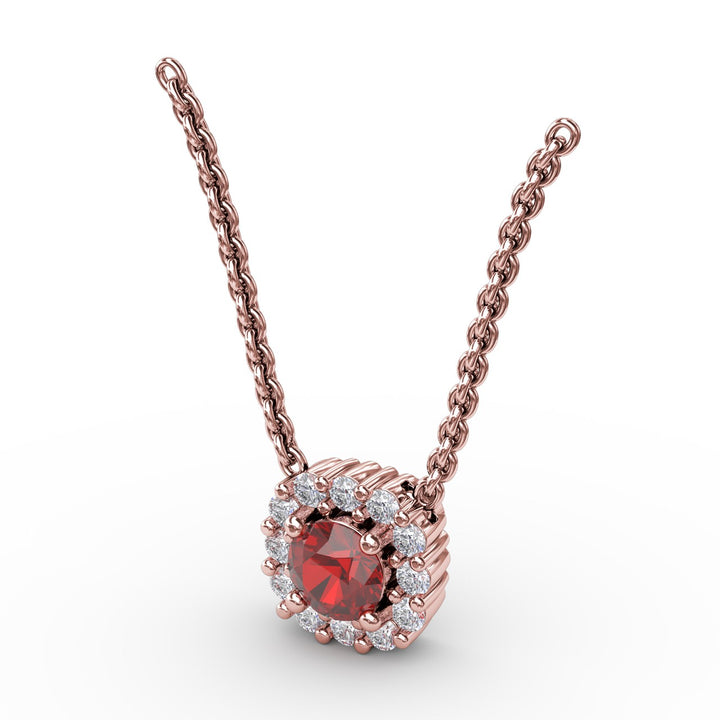 Classic Round Ruby and Diamond Pendant