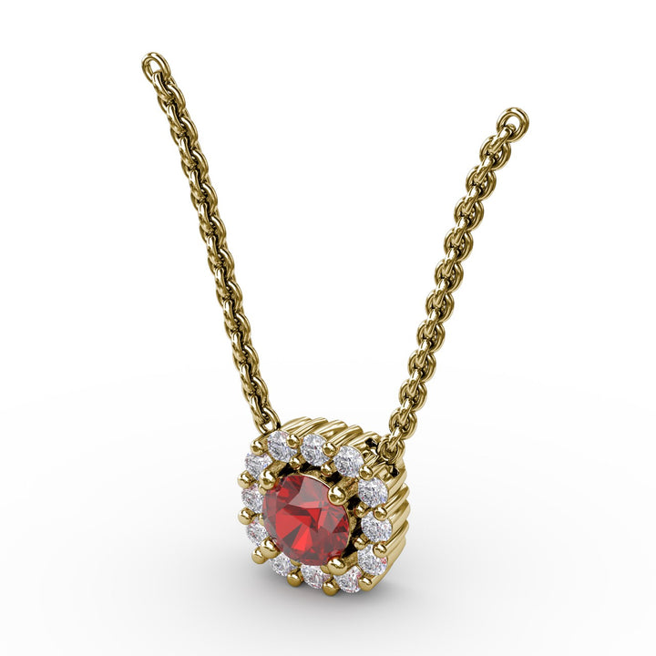 Classic Round Ruby and Diamond Pendant