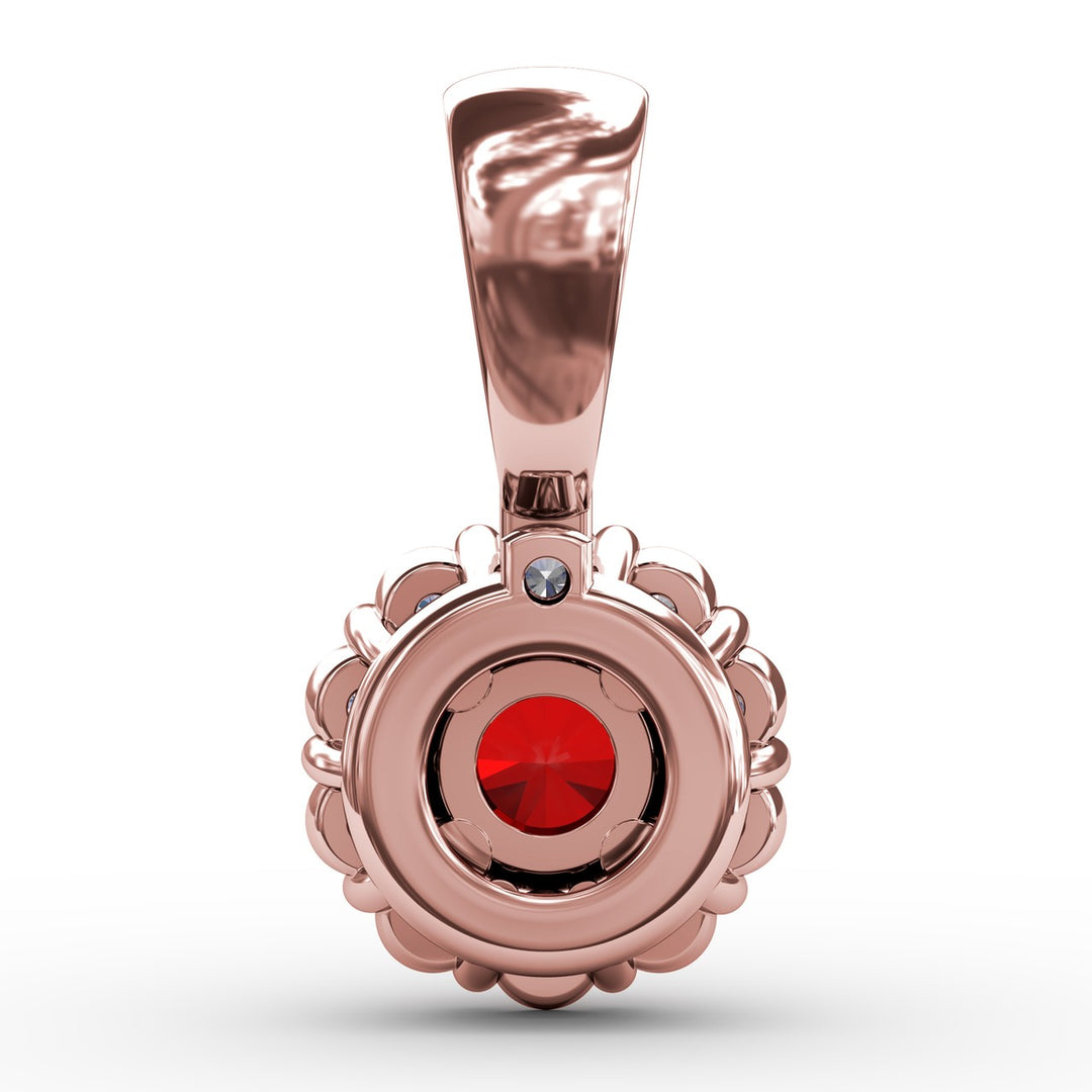 Halo Ruby and Diamond Pendant