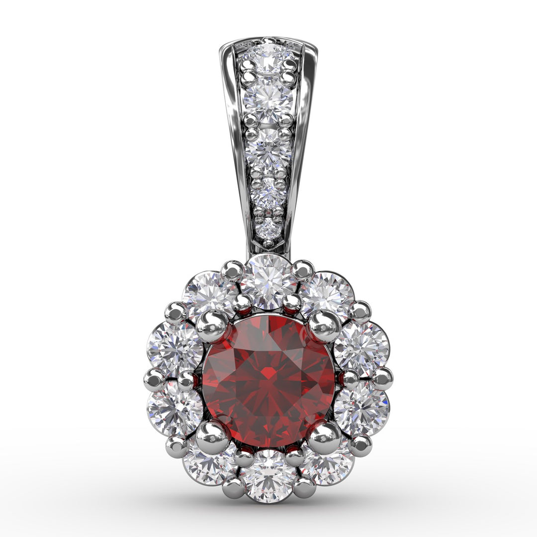 Halo Ruby and Diamond Pendant