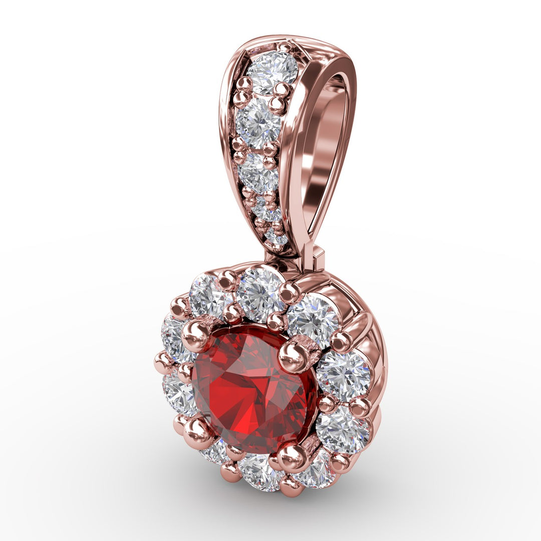 Halo Ruby and Diamond Pendant
