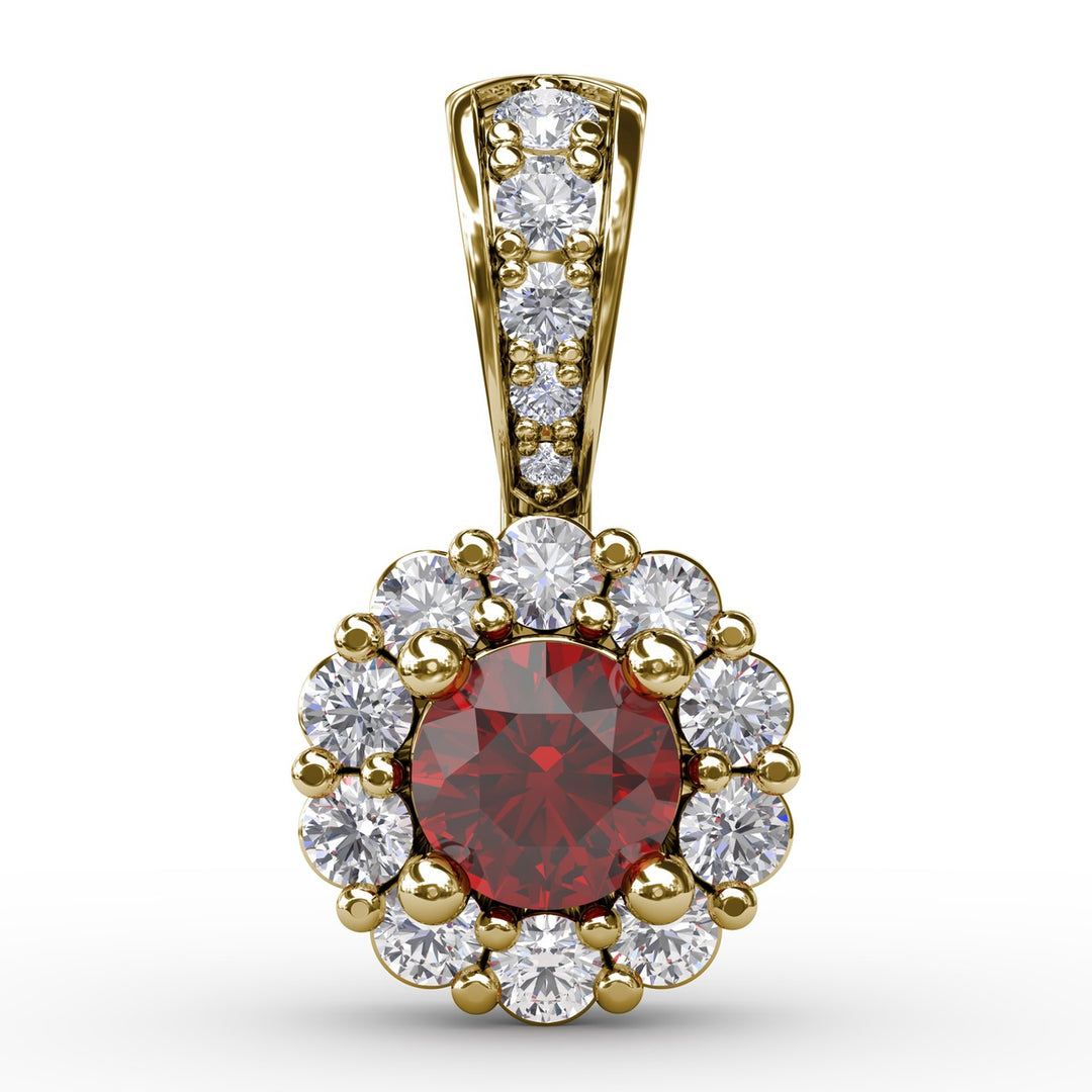 Halo Ruby and Diamond Pendant