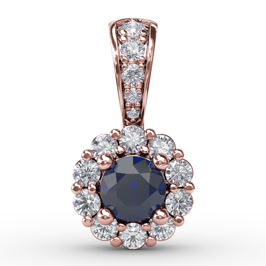 Halo Sapphire and Diamond Pendant