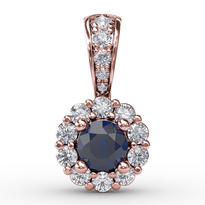 Halo Sapphire and Diamond Pendant