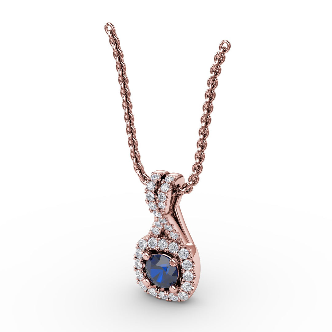 Halo Sapphire and Diamond Pendant