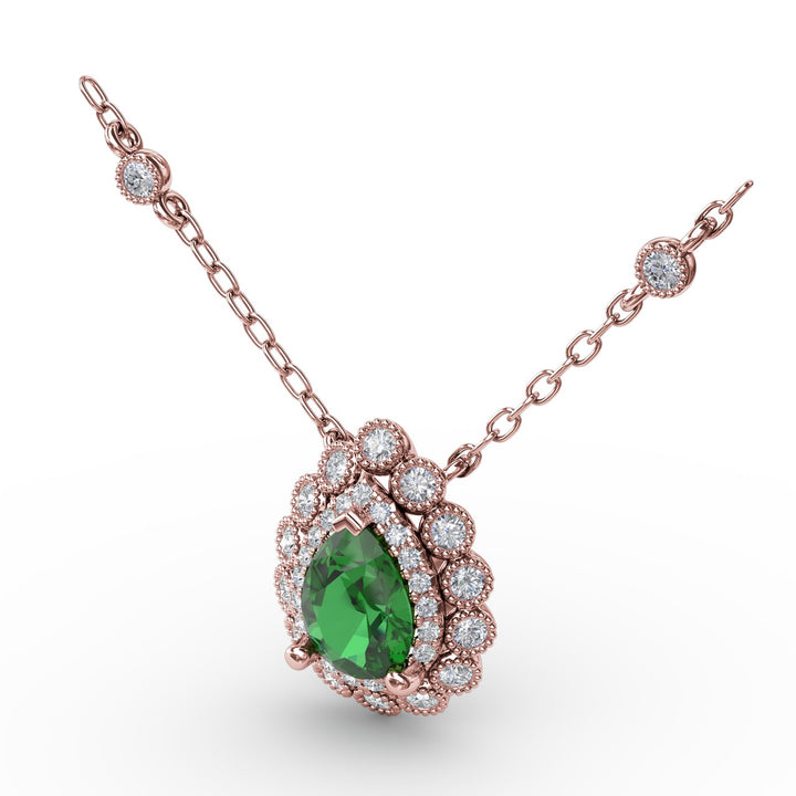 Floral Teardrop Emerald and Diamond Pendant