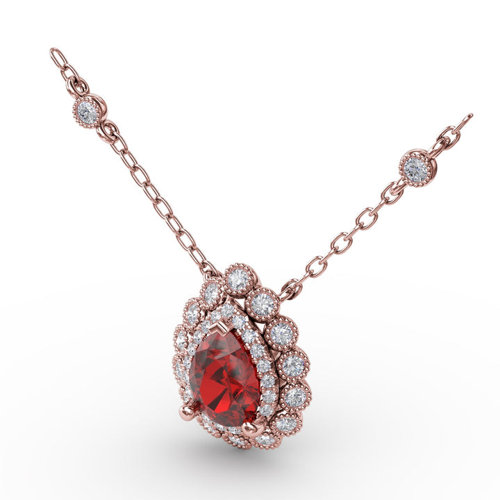 Floral Teardrop Ruby and Diamond Pendant