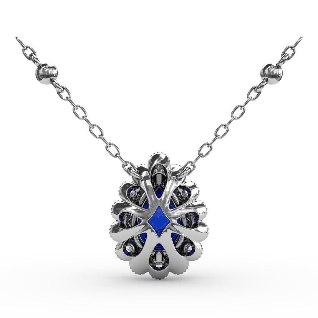 Floral Teardrop Sapphire and Diamond Pendant