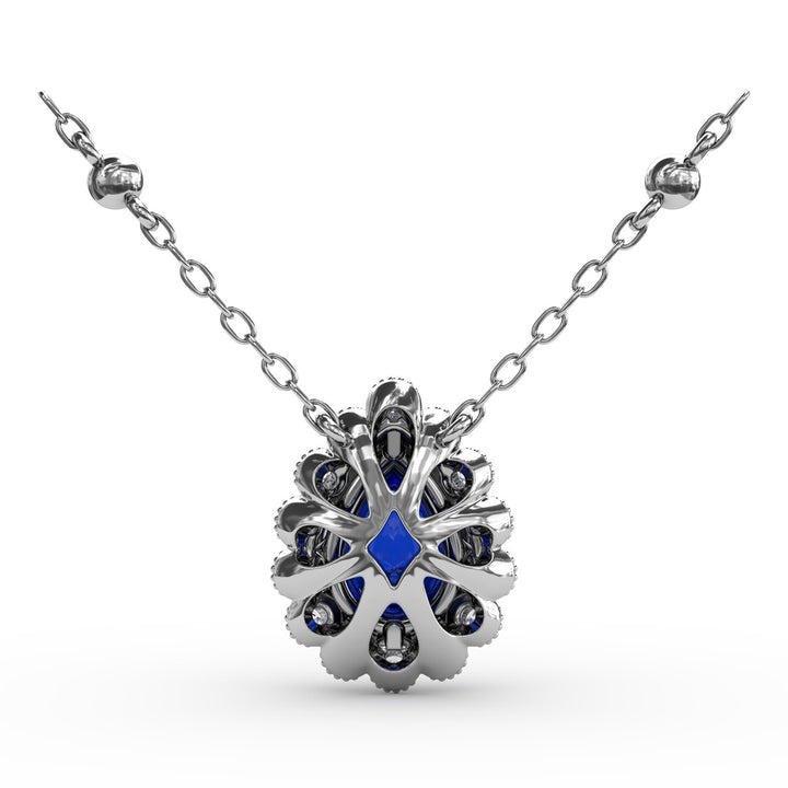 Floral Teardrop Sapphire and Diamond Pendant