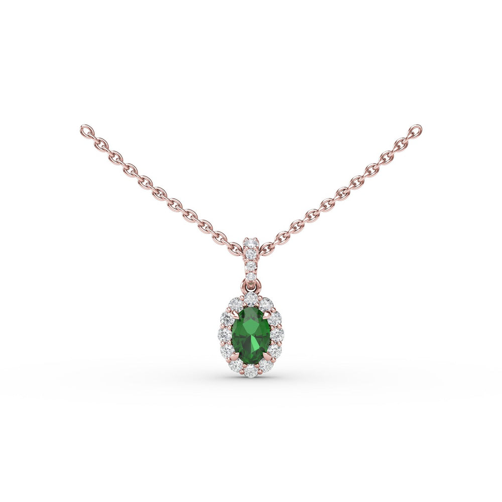 Emerald and Diamond Halo Necklace