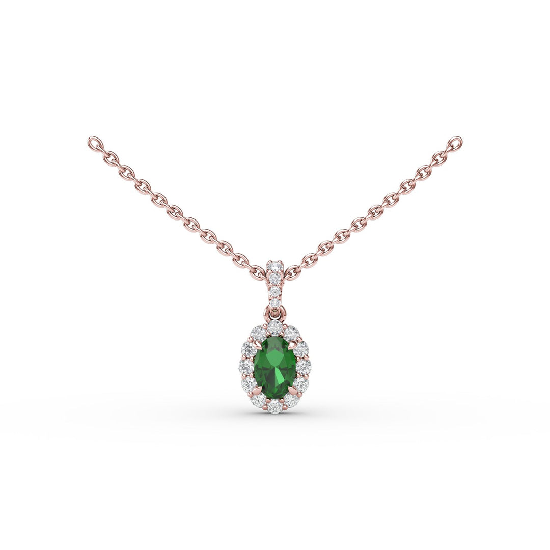 Emerald and Diamond Halo Necklace