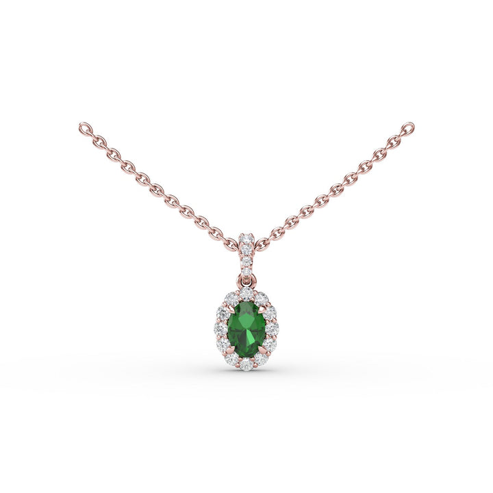 Emerald and Diamond Halo Necklace