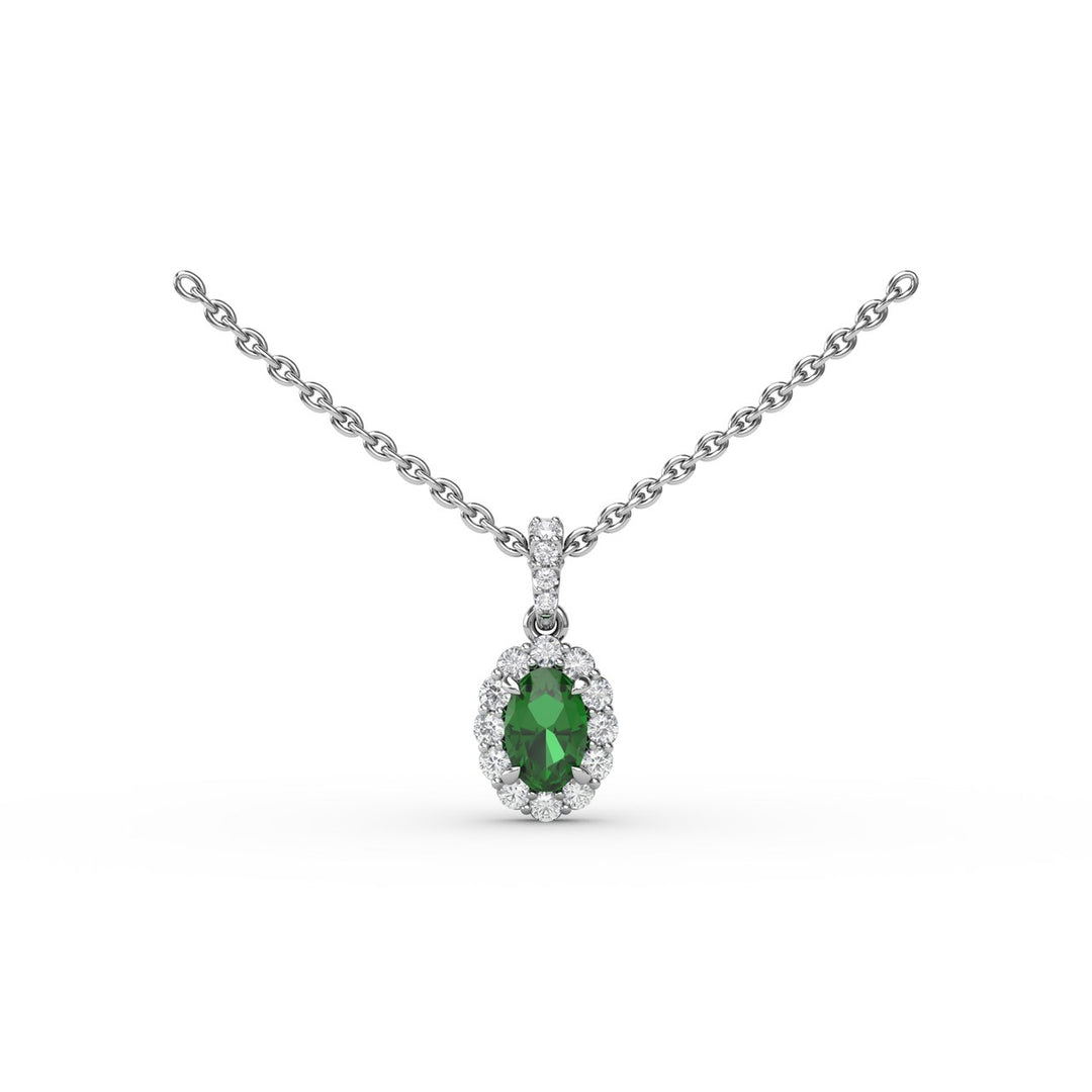Emerald and Diamond Halo Necklace