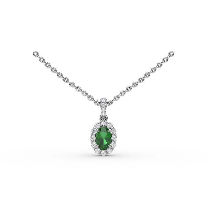 Emerald and Diamond Halo Necklace