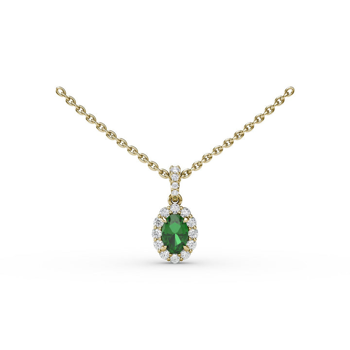 Emerald and Diamond Halo Necklace
