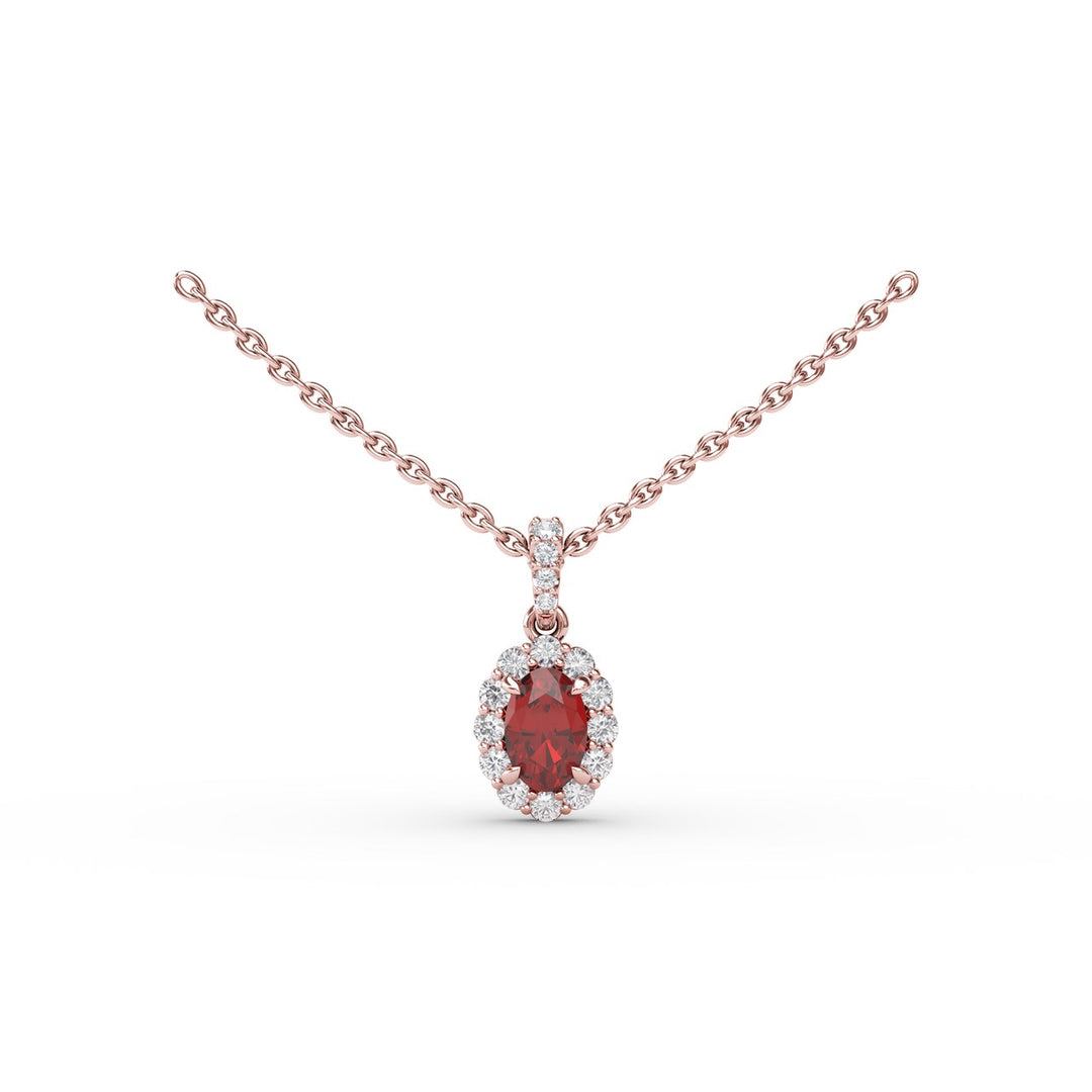 Ruby and Diamond Halo Necklace