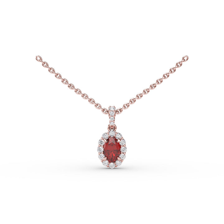 Ruby and Diamond Halo Necklace