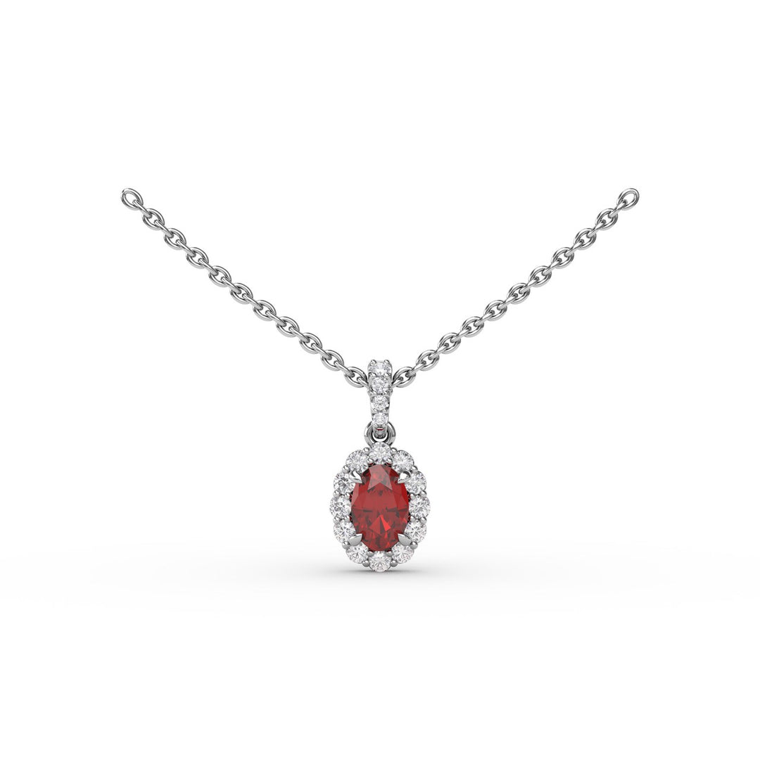 Ruby and Diamond Halo Necklace