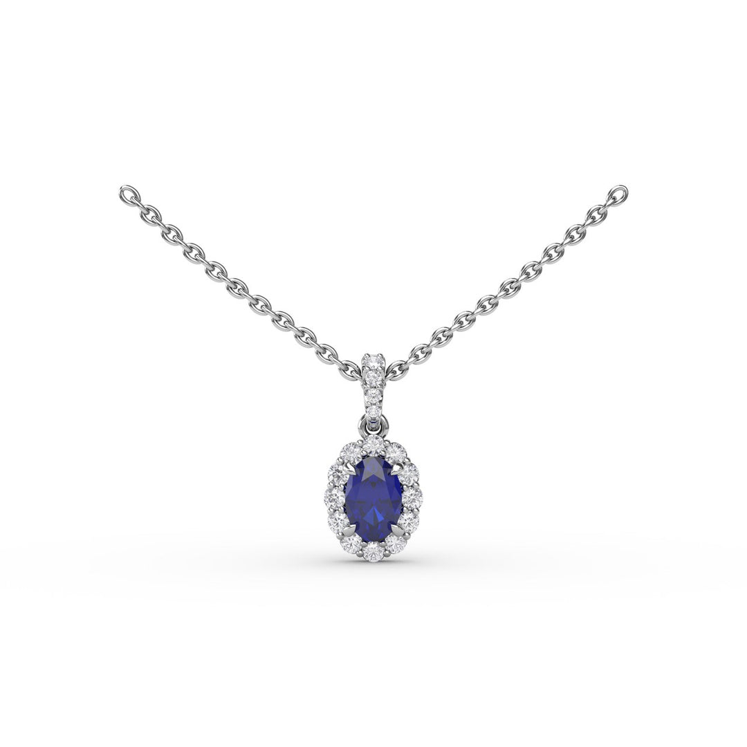 Sapphire and Diamond Halo Necklace