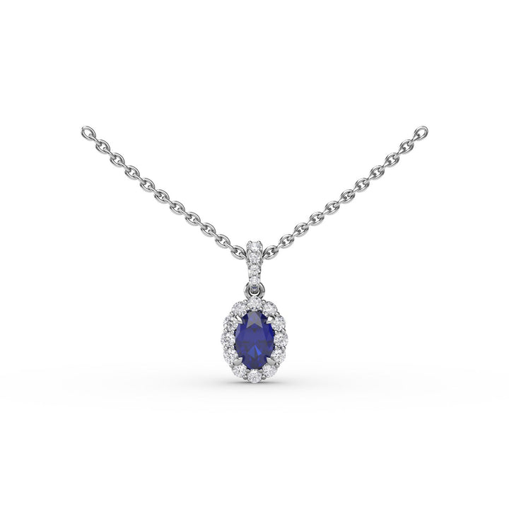 Sapphire and Diamond Halo Necklace