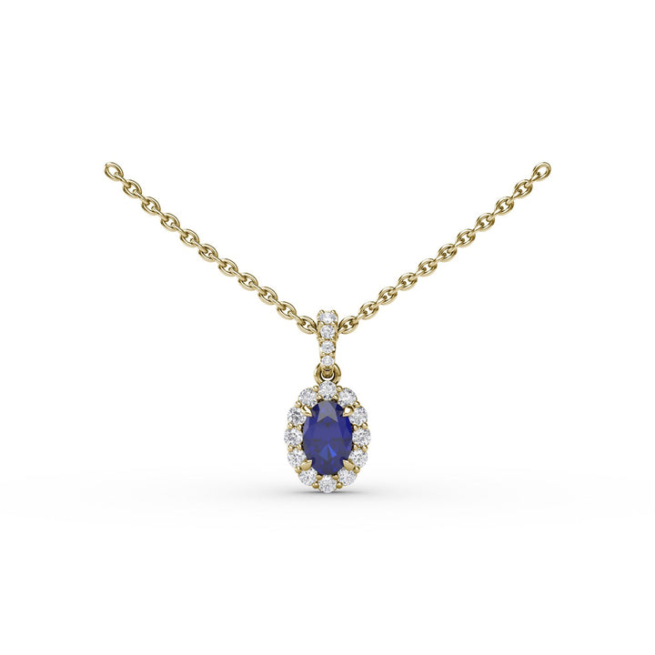 Sapphire and Diamond Halo Necklace