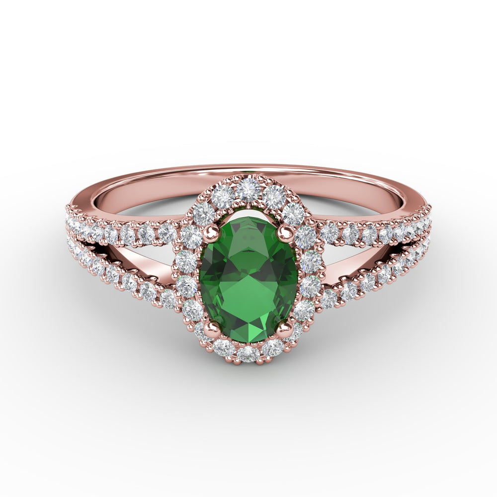 Split Shank Oval Emerald and Diamond Ring