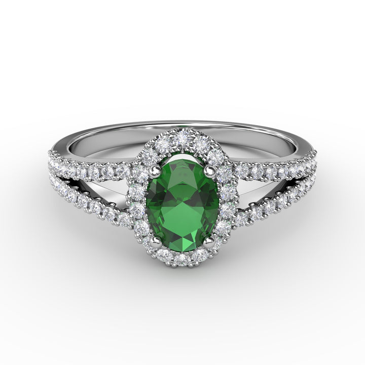 Split Shank Oval Emerald and Diamond Ring