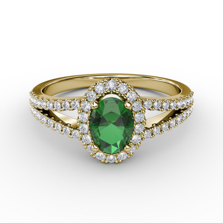 Split Shank Oval Emerald and Diamond Ring