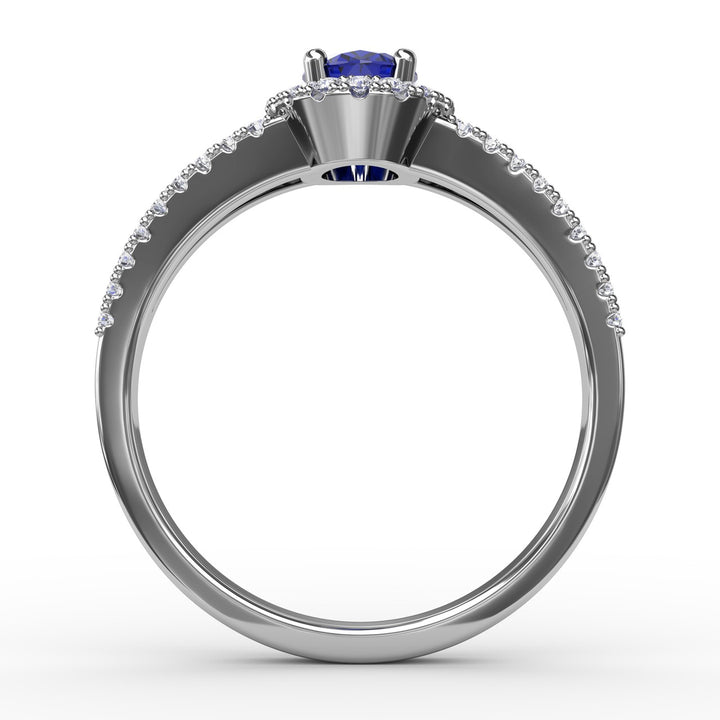 Split Shank Oval Sapphire and Diamond Ring