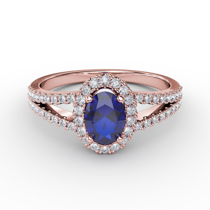Split Shank Oval Sapphire and Diamond Ring