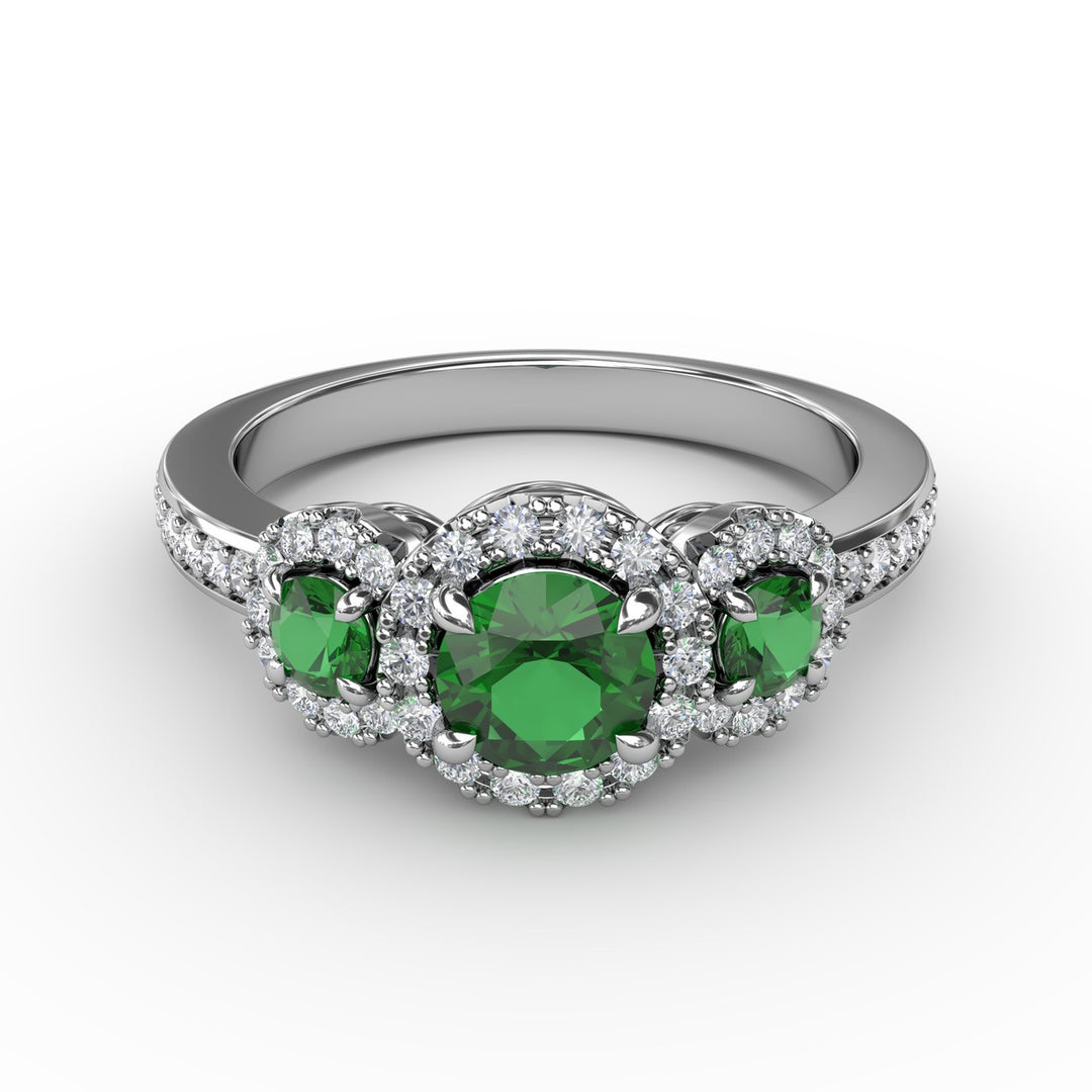 Dazzling Three Stone Emerald And Diamond Ring