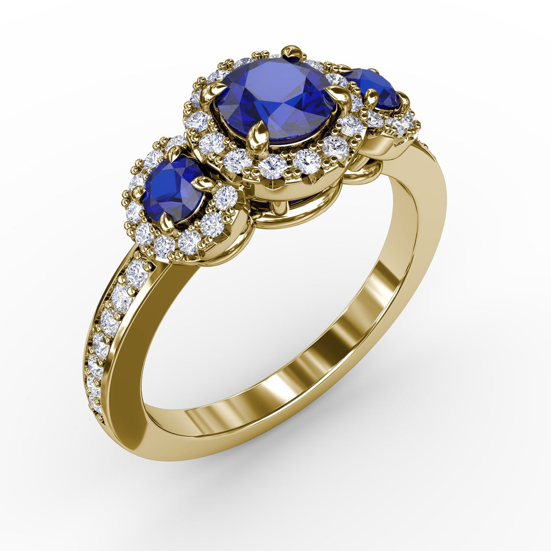 Dazzling Three Stone Sapphire And Diamond Ring