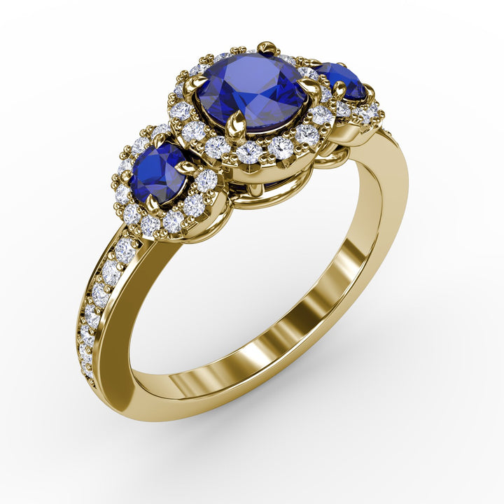 Dazzling Three Stone Sapphire And Diamond Ring