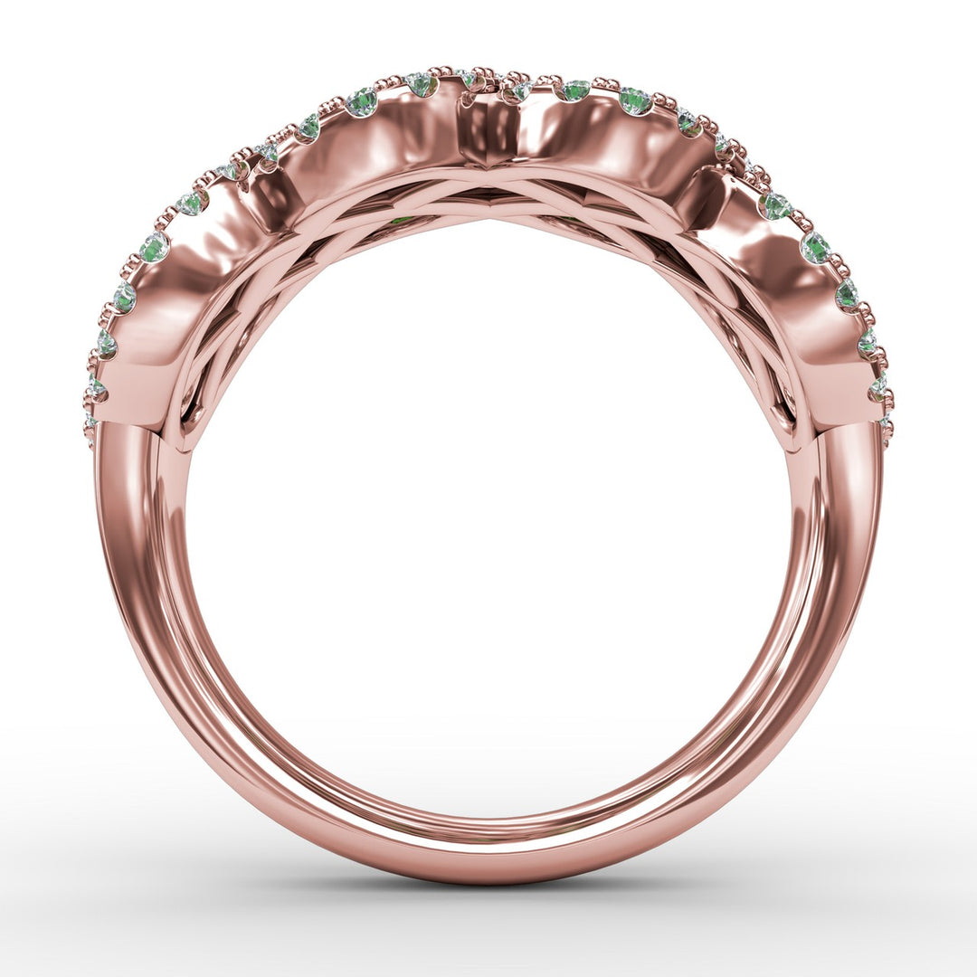 You And Me Emerald And Diamond Interweaving Ring