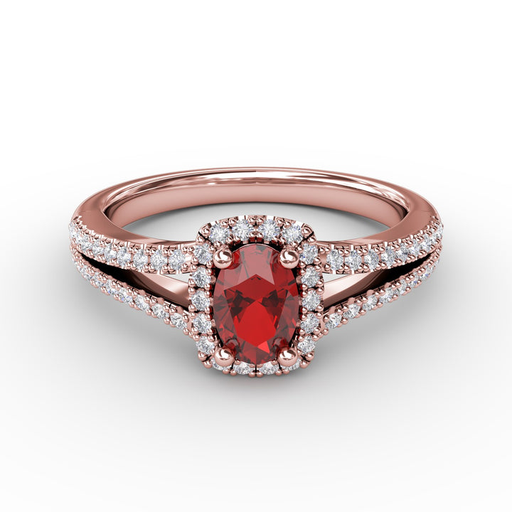 Split Shank Oval Ruby and Diamond Ring