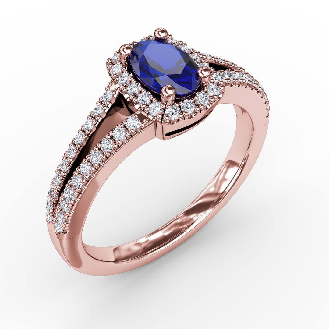 Split Shank Oval Sapphire and Diamond Ring