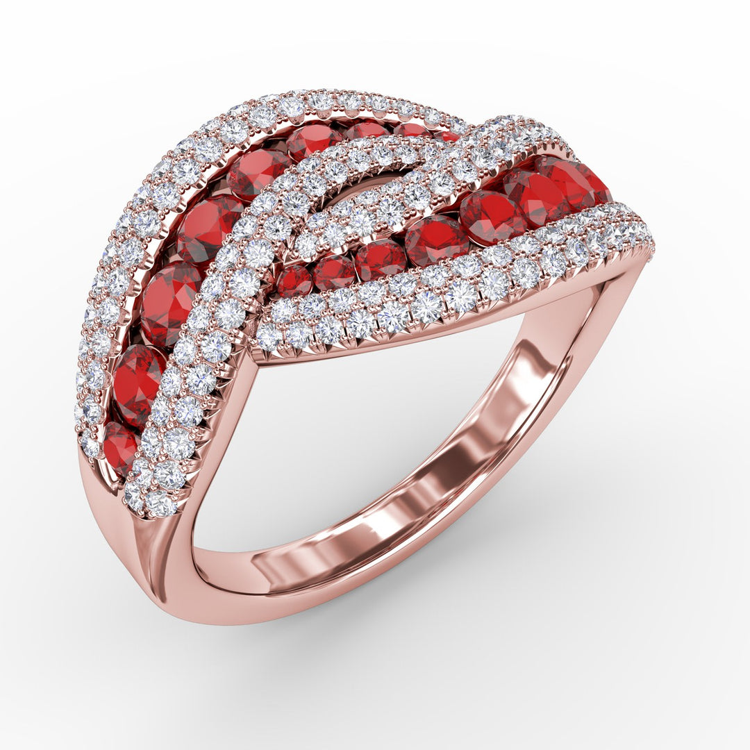 Intertwining Love Ruby and Diamond Ring