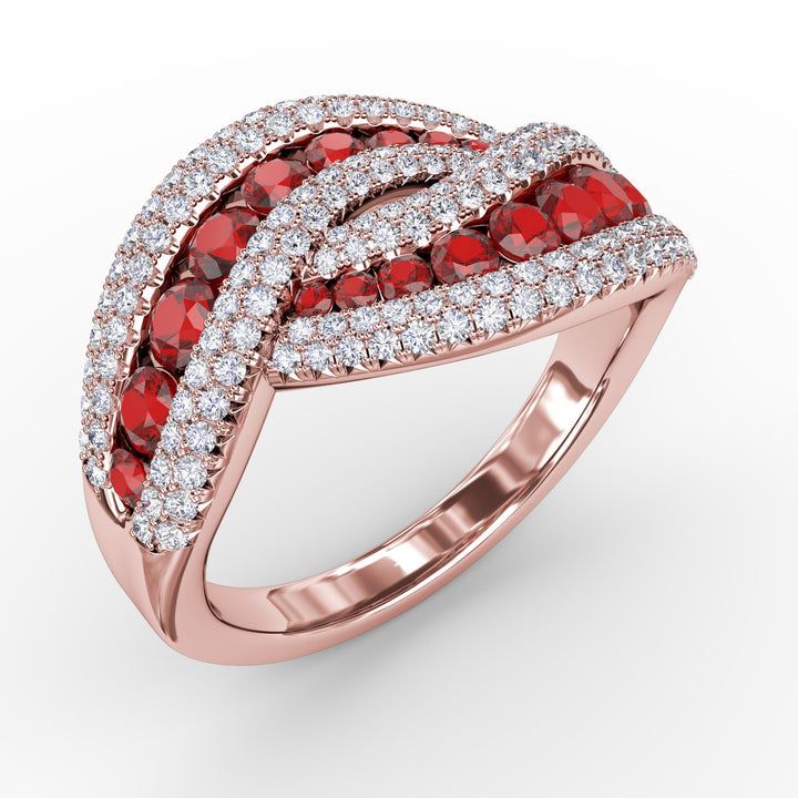 Intertwining Love Ruby and Diamond Ring