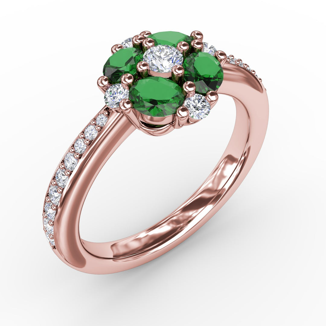 Floral Emerald and Diamond Ring